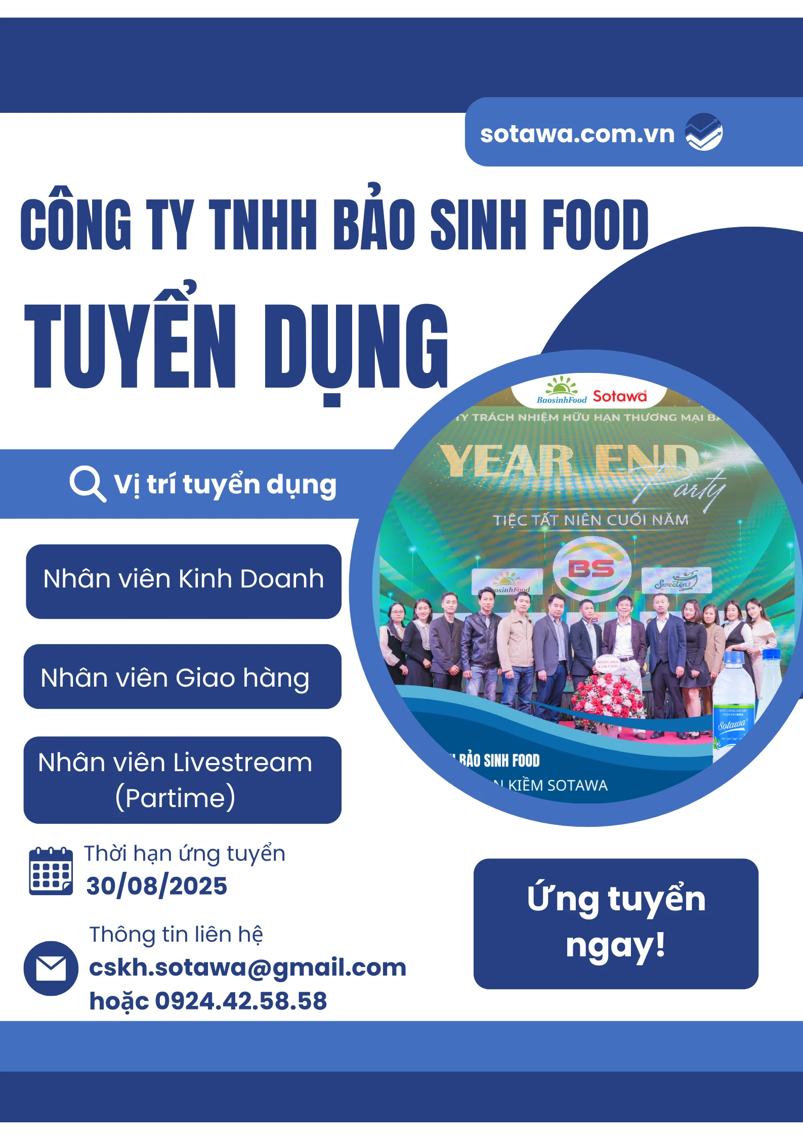 CÔNG TY TNHH BẢO SINH FOOD TUYỂN DỤNG THÁNG 8/2025